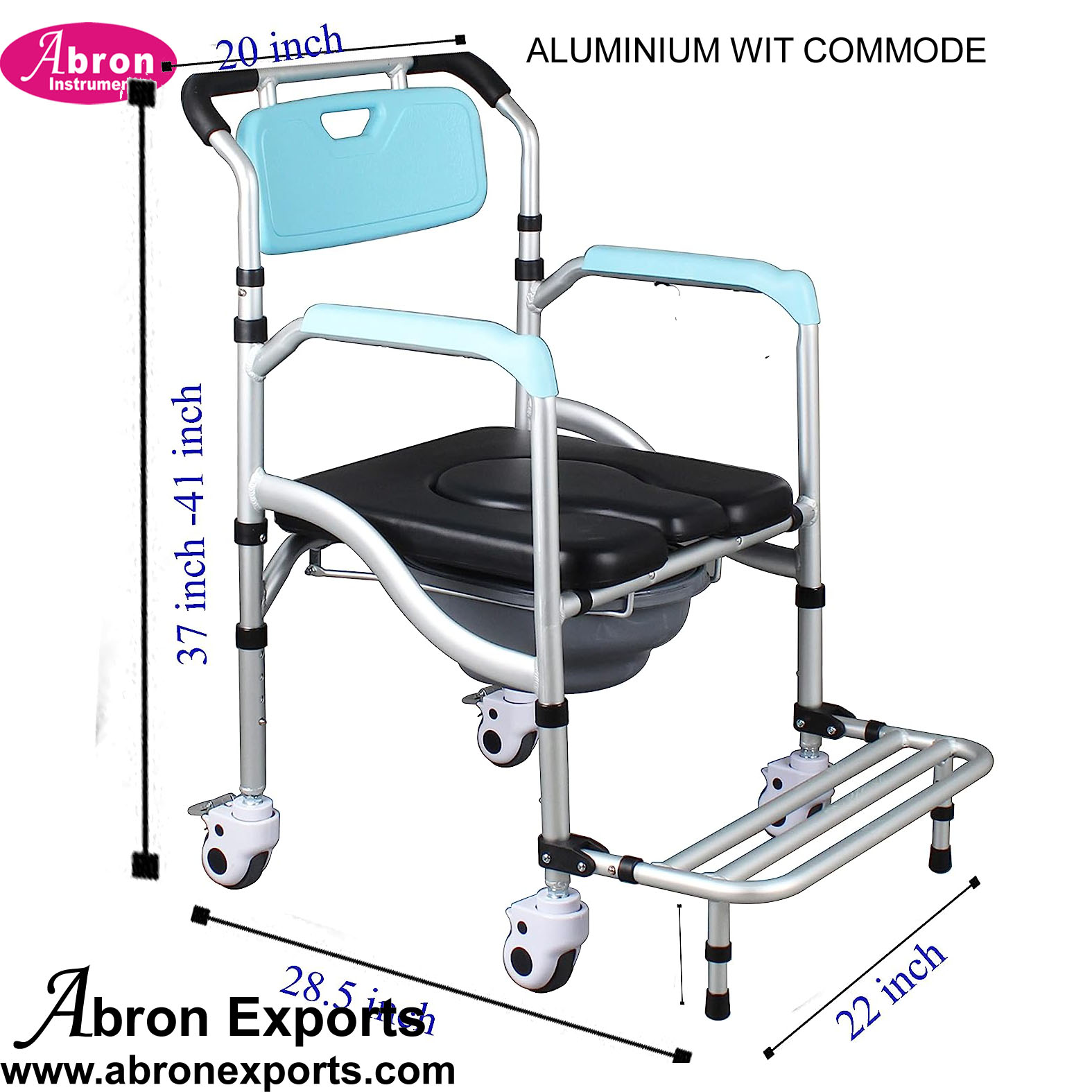 Wheel Chair 6-In-1 Folding Light Weight Transport Commode Removable Toilet Bath Chair Rolling Four Caster Capacity For Adult Abron ABM-2362FA6